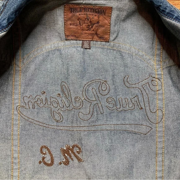 True Religion Vintage Danny Slim Fit Denim Jacket W/ Leather Embroidery Sz: XL - Picture 9 of 16